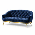 Canapé en velours bleu avec base en métal doré - 2026