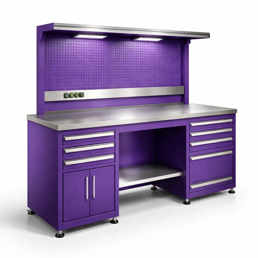 Établi en métal violet avec tiroirs et éclairage intégré - 2026