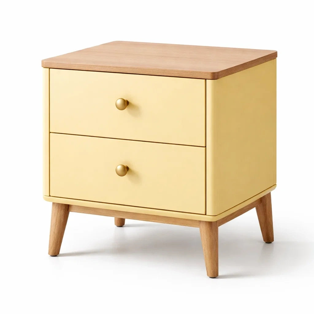 Table de chevet en bois et mdf jaune avec 2 tiroirs - 2026