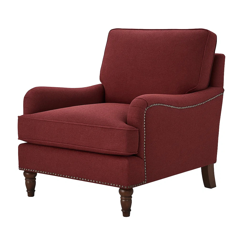 Fauteuil en tissu avec accoudoirs et pieds en bois - 2026