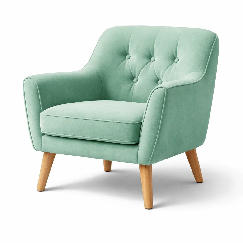 Fauteuil en tissu polyester vert menthe avec pieds en chêne - 2026