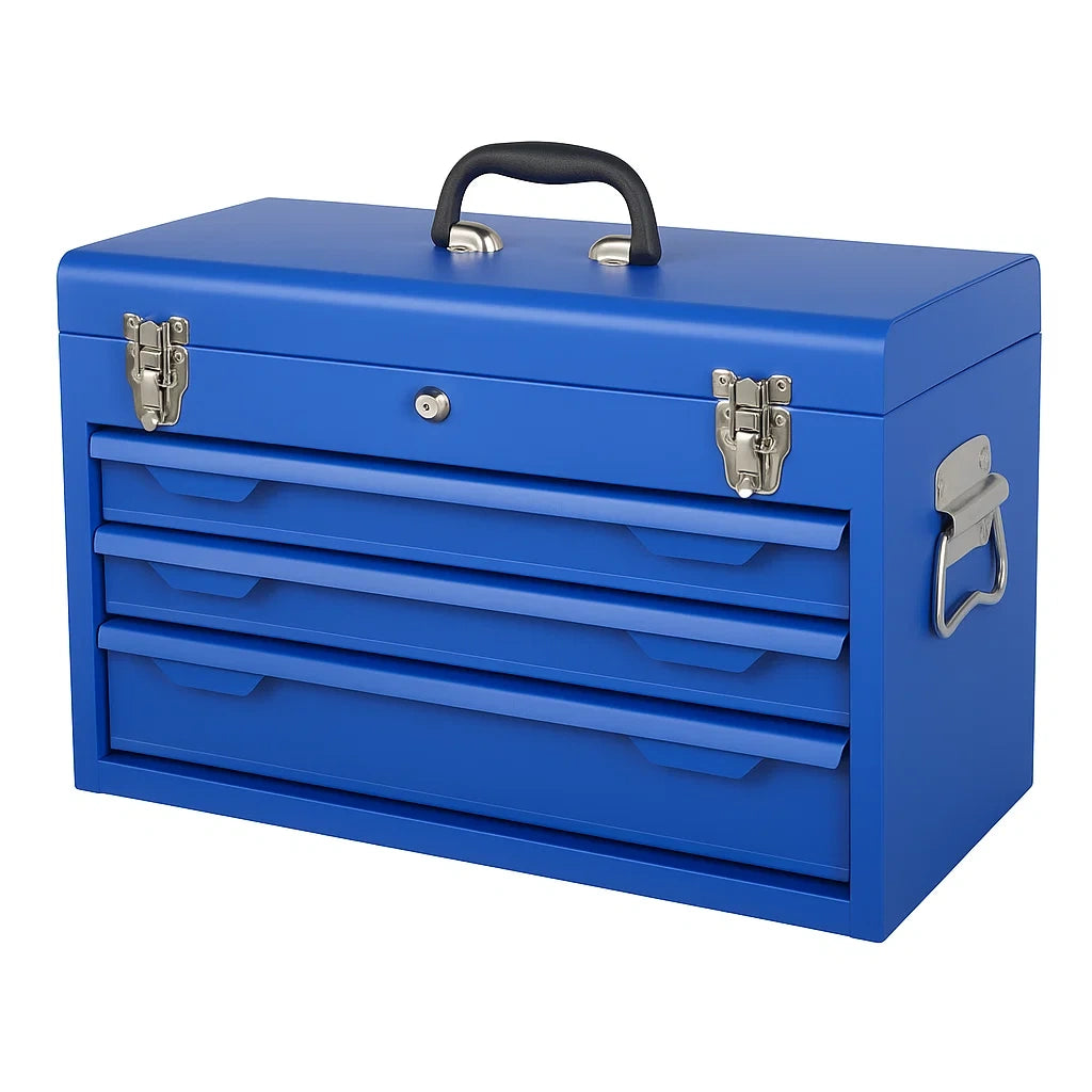 Boîte à outils métallique bleue avec 3 tiroirs - 2026