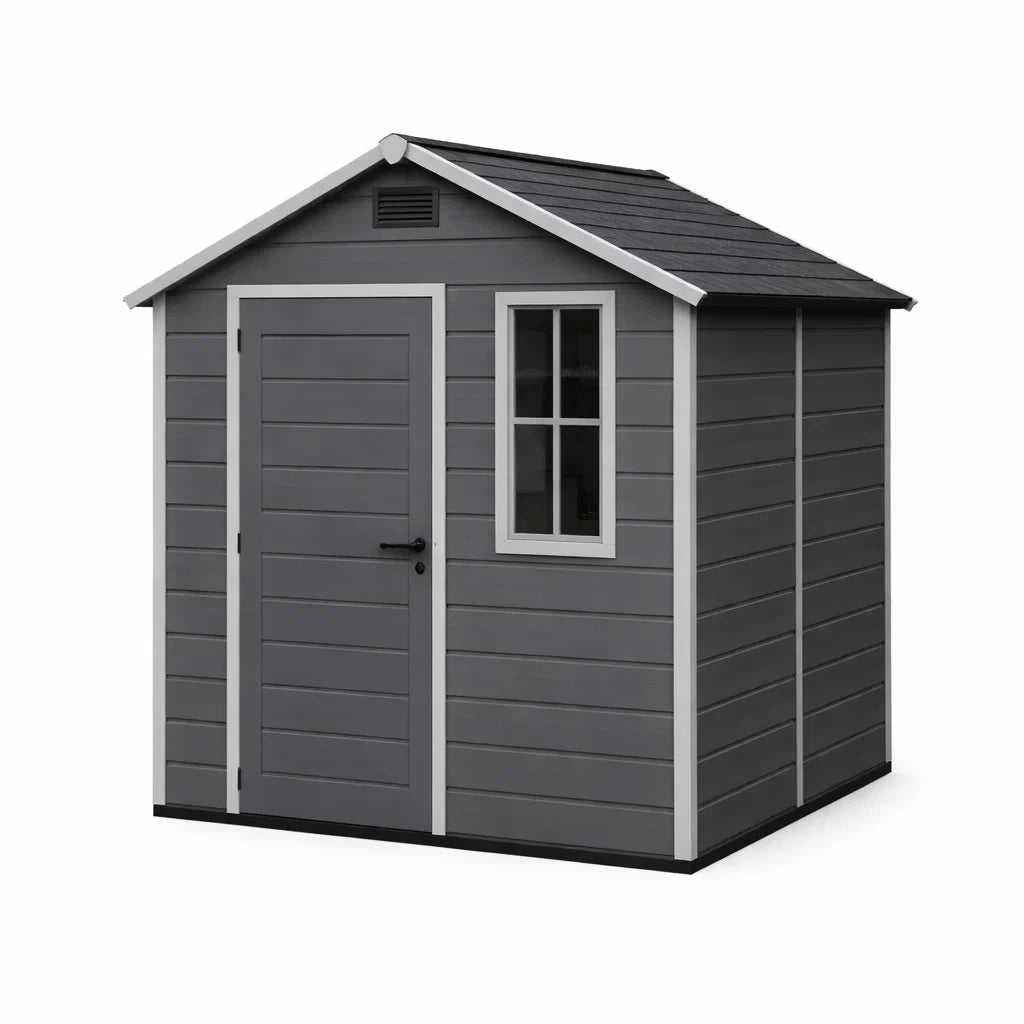 Abri de jardin en résine gris avec fenêtre 213 x 127 x 209 cm - 2026