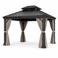 Pavillon de jardin en aluminium avec toit en acier et rideaux en polyester, 300x400 cm, gris foncé/ivoire - 2026