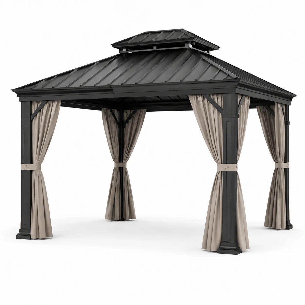 Pavillon de jardin en aluminium avec toit en acier et rideaux en polyester, 300x400 cm, gris foncé/ivoire - 2026