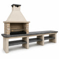 Barbecue en béton et pierre avec étagères intégrées, 306 cm x 60 cm x 160 cm, gris/beige - 2026