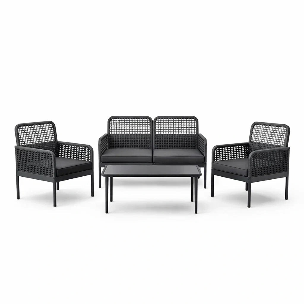 Ensemble de salon extérieur en aluminium et polyéthylène noir - 2026