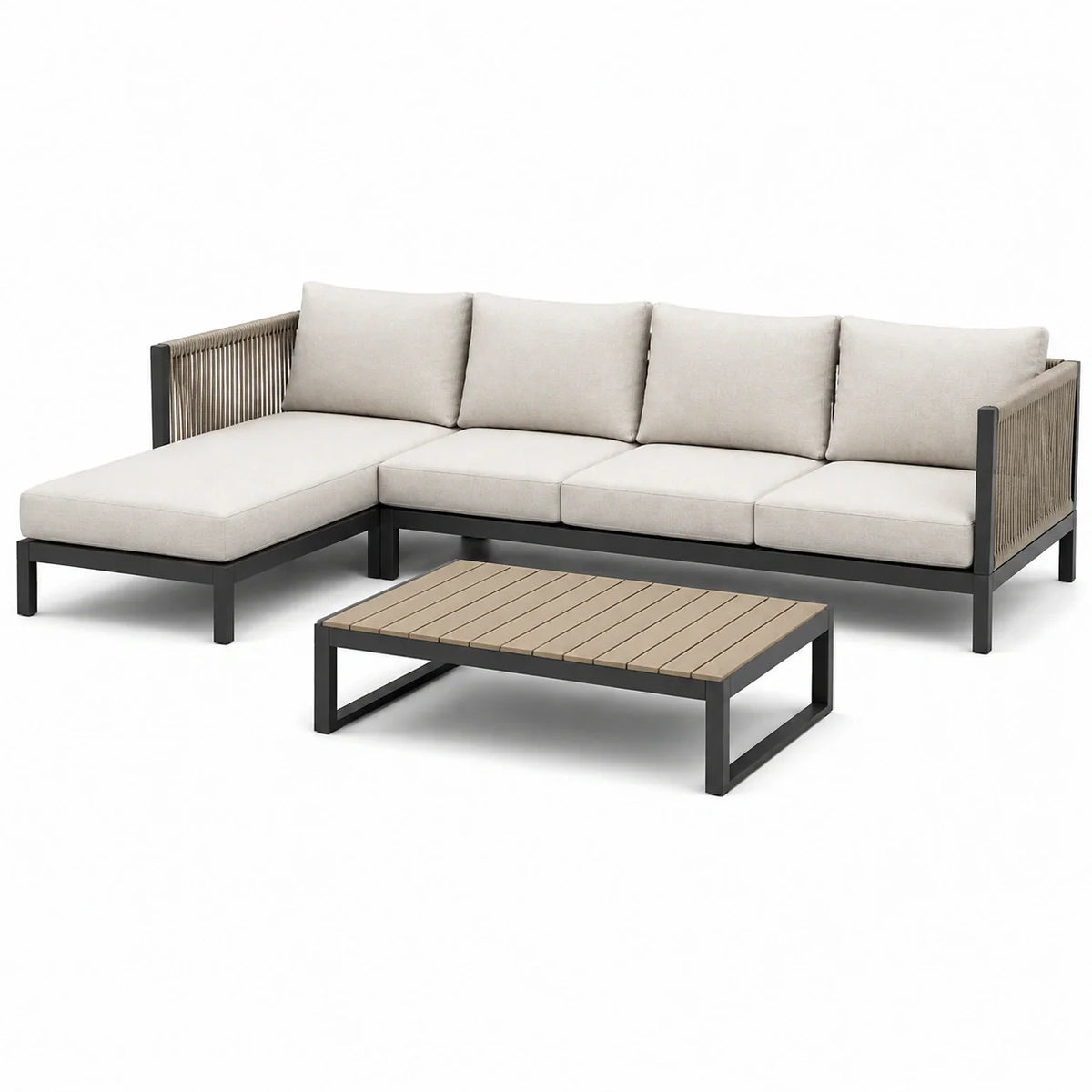 Ensemble de salon de jardin en aluminium et tissu beige avec table basse - 2026