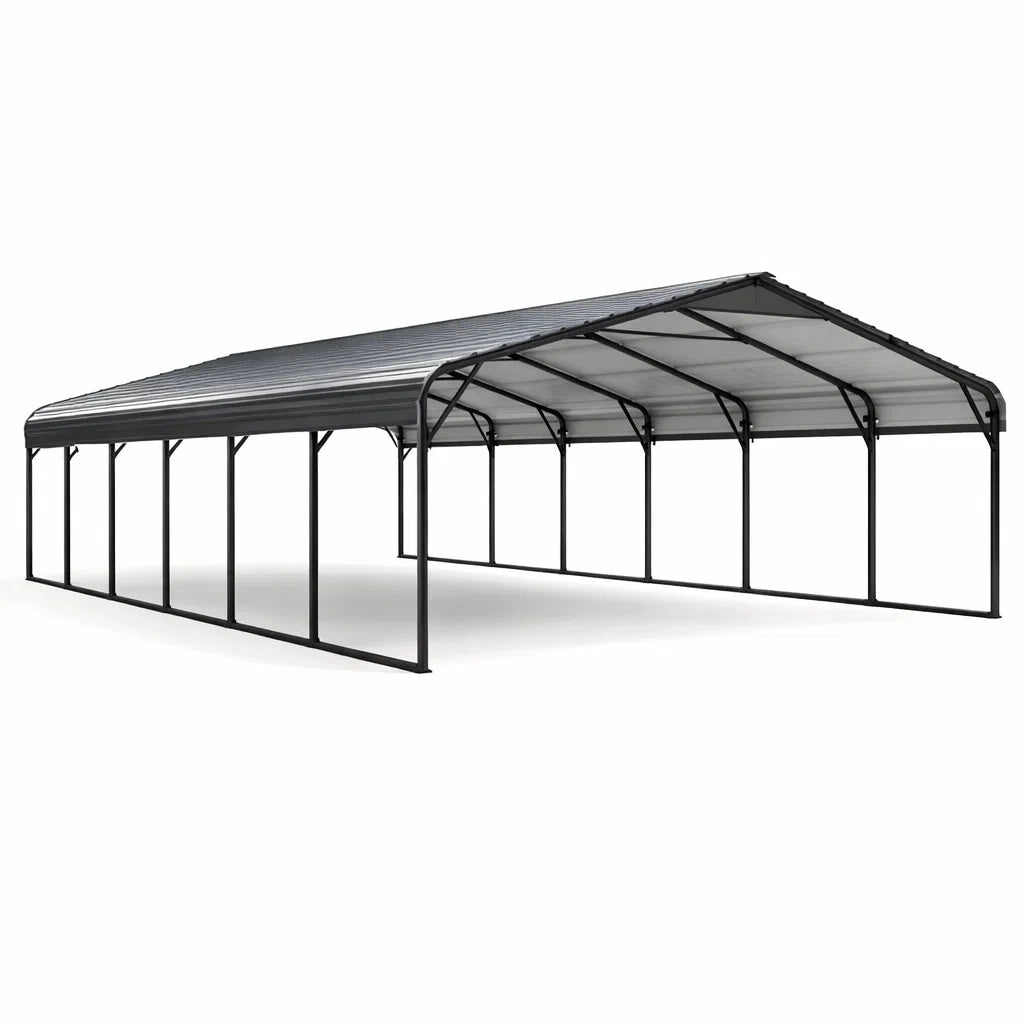 Abri voiture métallique en acier et polycarbonate 600x300x210 cm noir gris - 2026