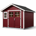 Abri de jardin en bois rouge avec fenêtre et double porte - 2026