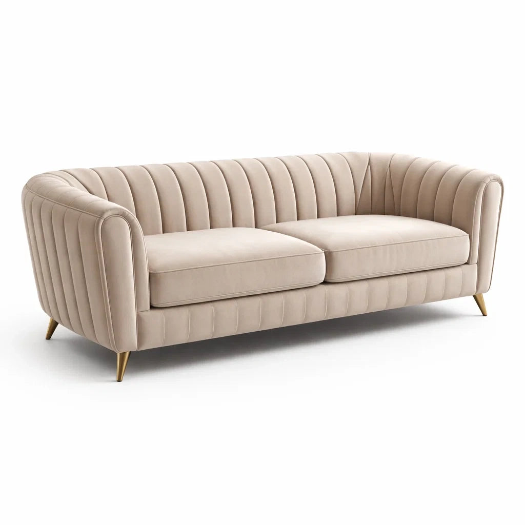 Canapé 3 places en tissu polyester beige avec pieds en métal - 2026