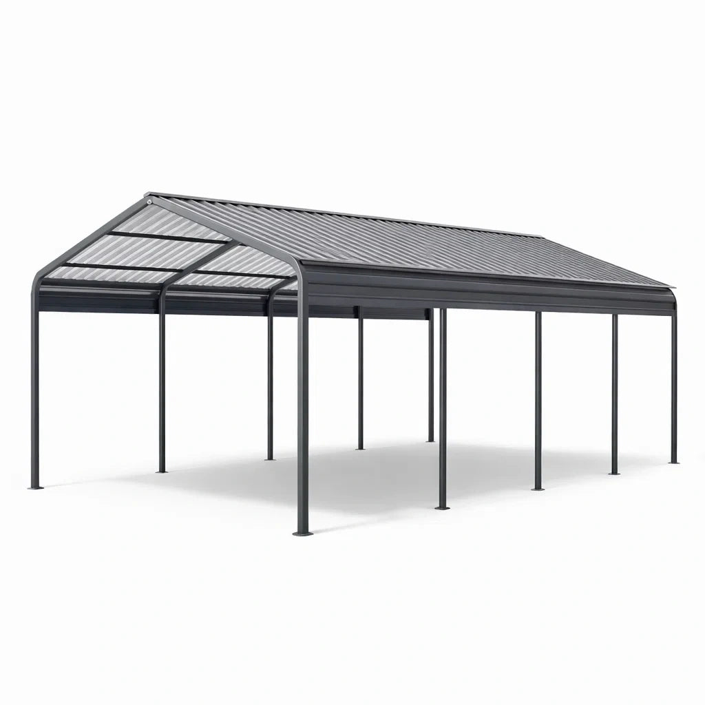 Abri voiture métallique en polycarbonate gris - 2026