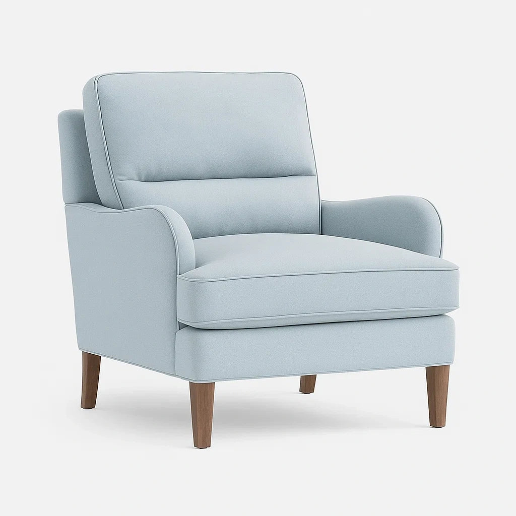 Fauteuil en Tissu Polyester Bleu Clair avec Pieds en Bois de Hêtre - 2026