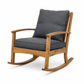 Fauteuil à bascule en bois avec coussins en tissu gris - 2026