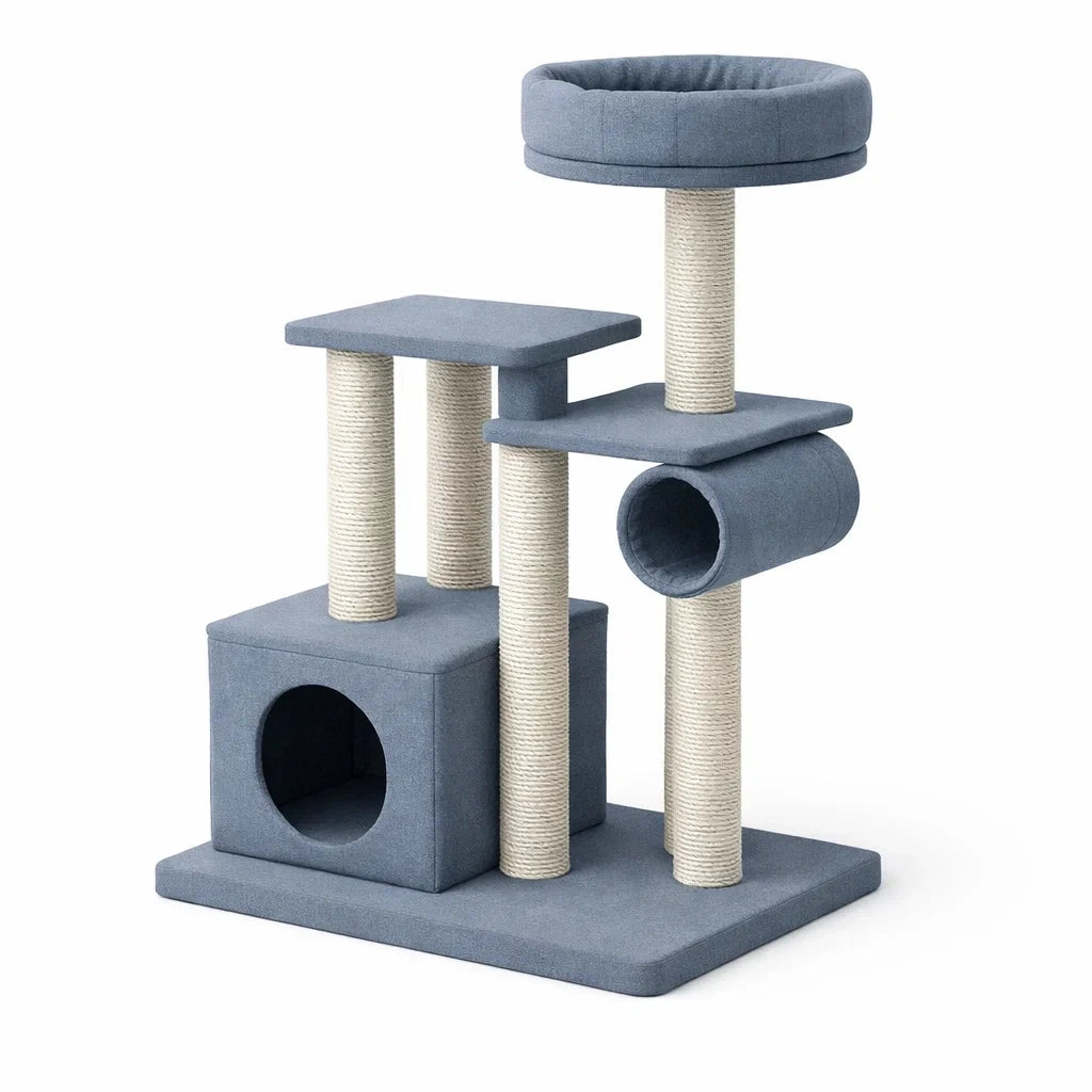Arbre à chat en bois et sisal gris - 2026