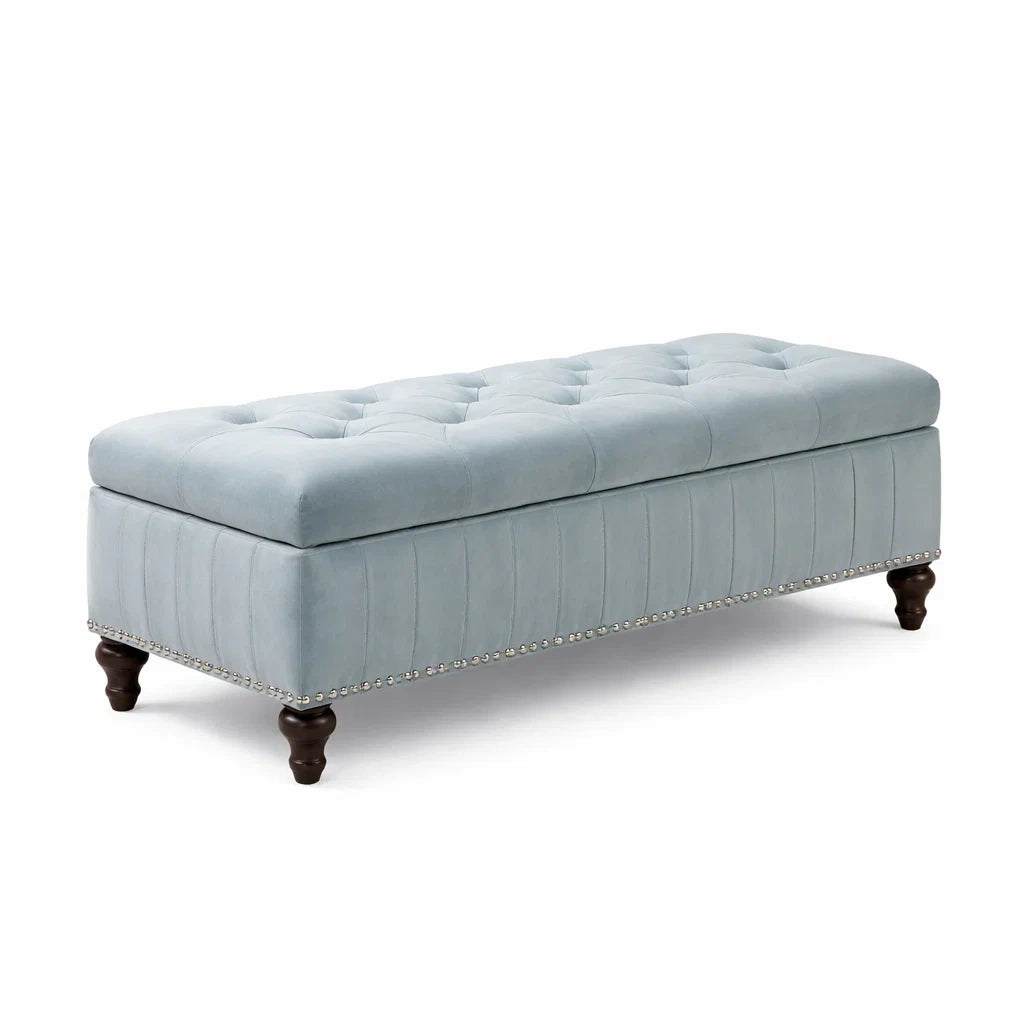 Banc de rangement en velours bleu clair - 2026
