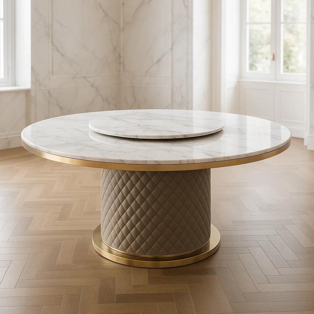 Tables de cuisine et de salle à manger table ronde en marbre composite diamètre 120 cm hauteur 76 cm blanc/doré - 2026