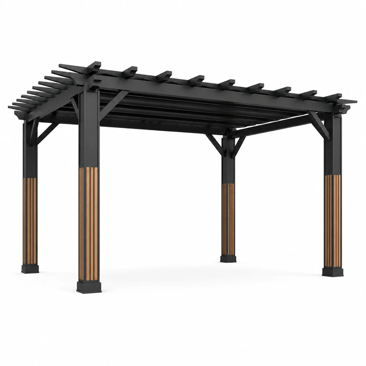 Pergola en métal noir et bois composite 300x300x250 cm - 2026