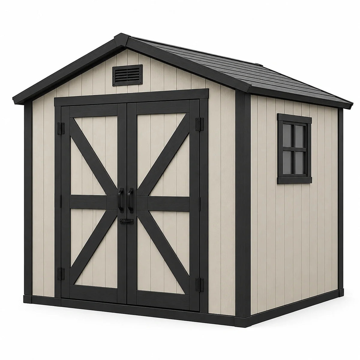 Abri de jardin en résine beige et noir avec cadre en acier - 2026