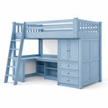 Lit mezzanine en bois bleu avec bureau et rangement - 2026