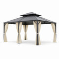 Pavillon de Jardin en Métal Noir avec Rideaux Beige 3x4m - 2026