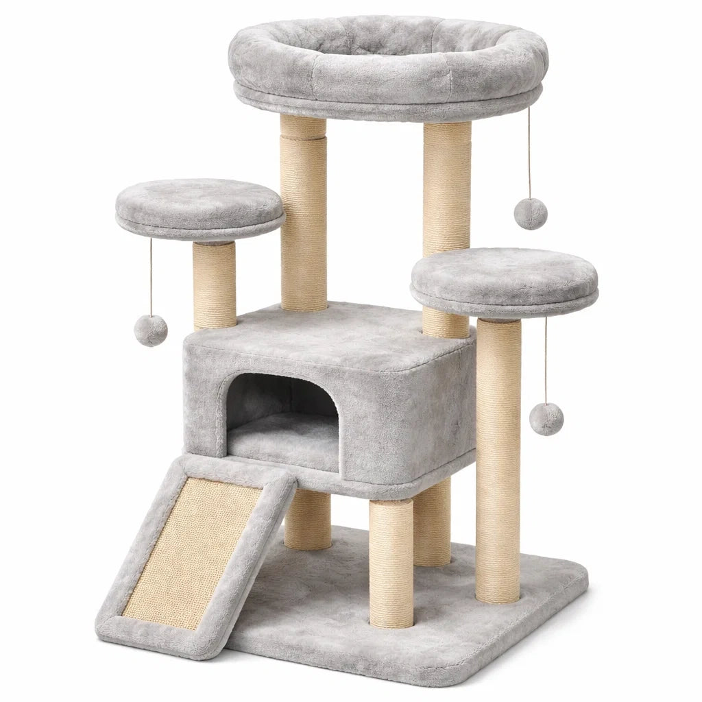 Arbre à chat en sisal et polyester gris et beige - 2026