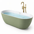 Baignoire îlot acrylique vert olive et blanc avec robinet doré 170 cm - 2026