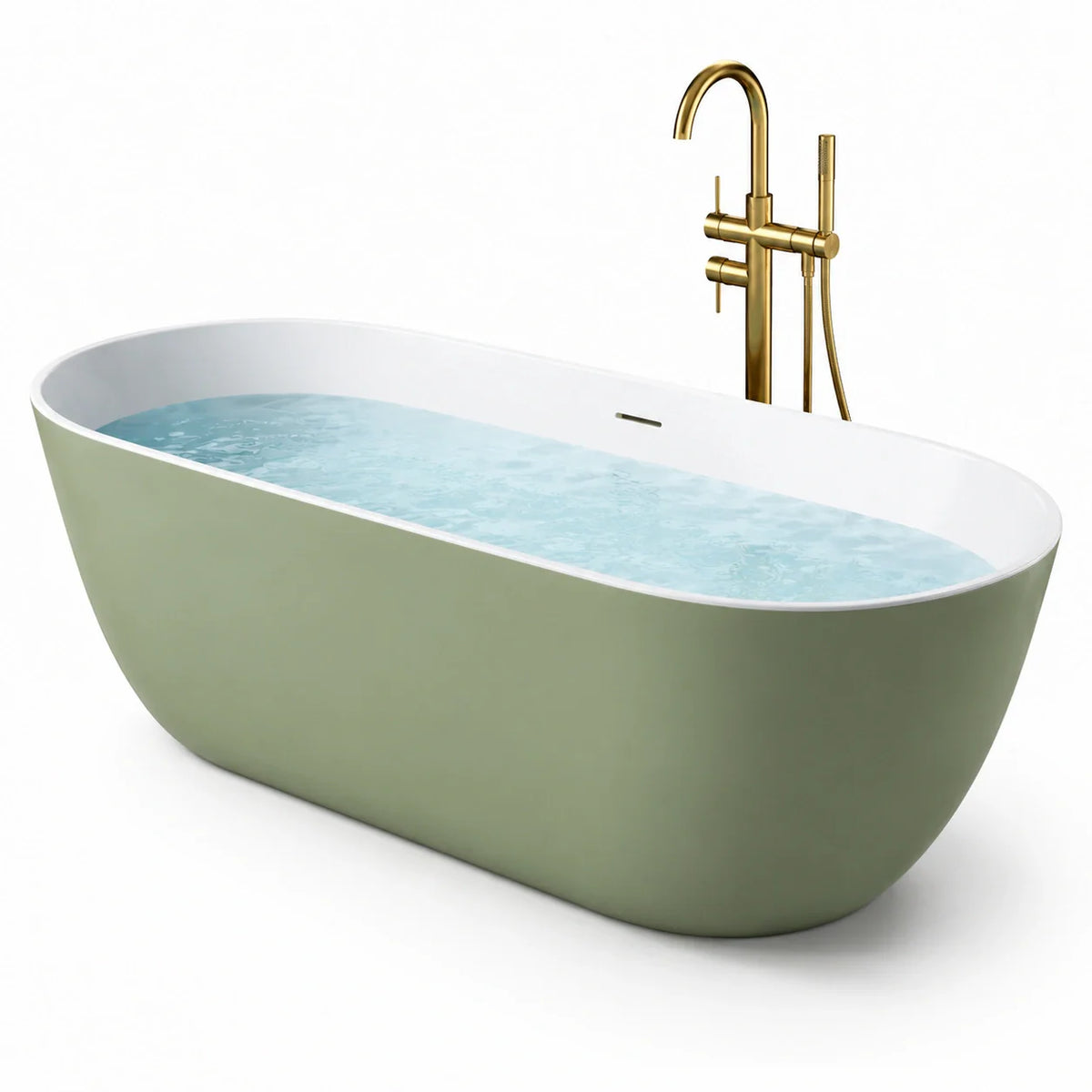 Baignoire îlot acrylique vert olive et blanc avec robinet doré 170 cm - 2026