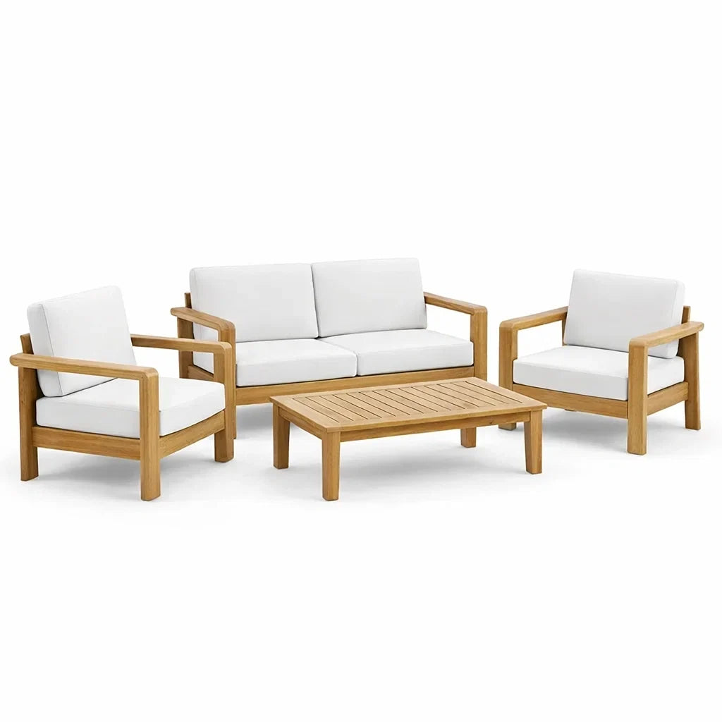 Set de Salon de Jardin en Bois avec Coussins en Polyester Blancs - 2026