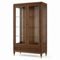 Vitrine en bois brun et verre transparent avec 2 portes, 3 étagères et 1 tiroir, 100 × 42 × 190 cm - 2026