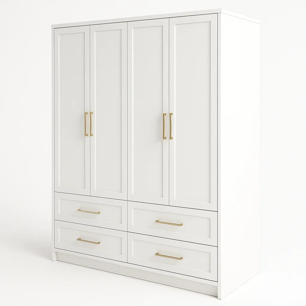 Armoire en Bois avec 4 Portes et 4 Tiroirs Blanc - 2026