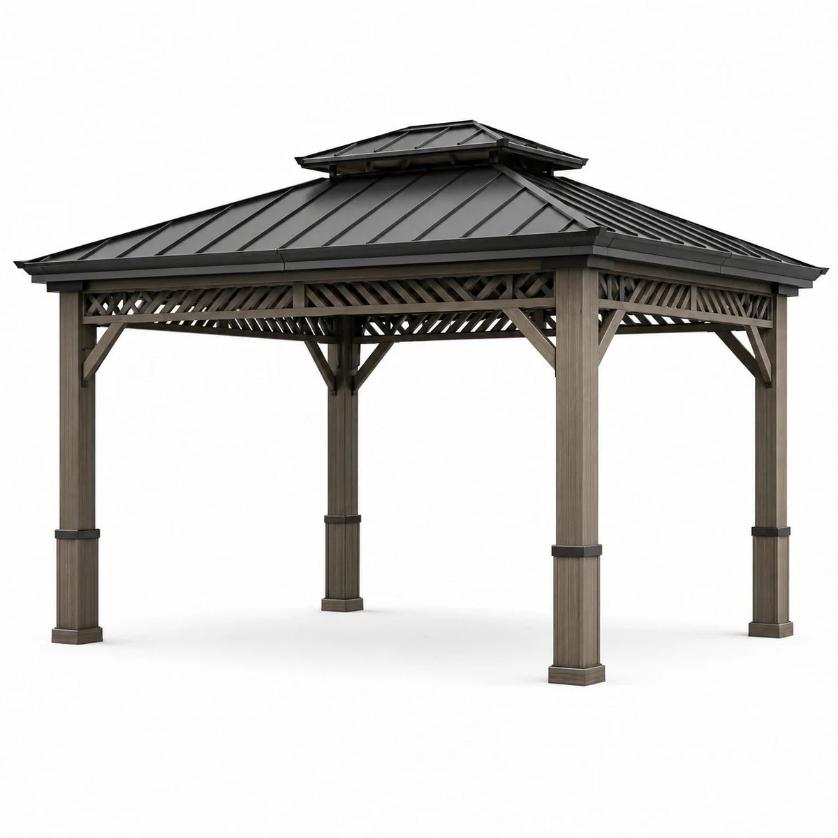 Pavillon de jardin en bois et métal avec toit acier noir - 2026
