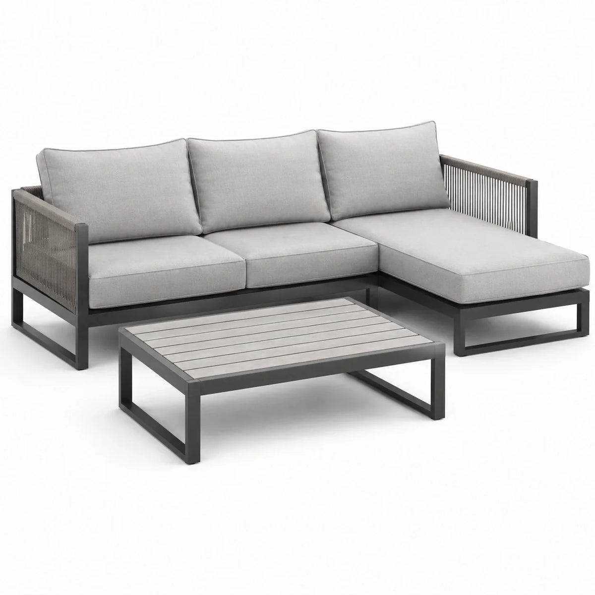 Ensemble de jardin en aluminium et polyester gris clair avec table basse - 2026