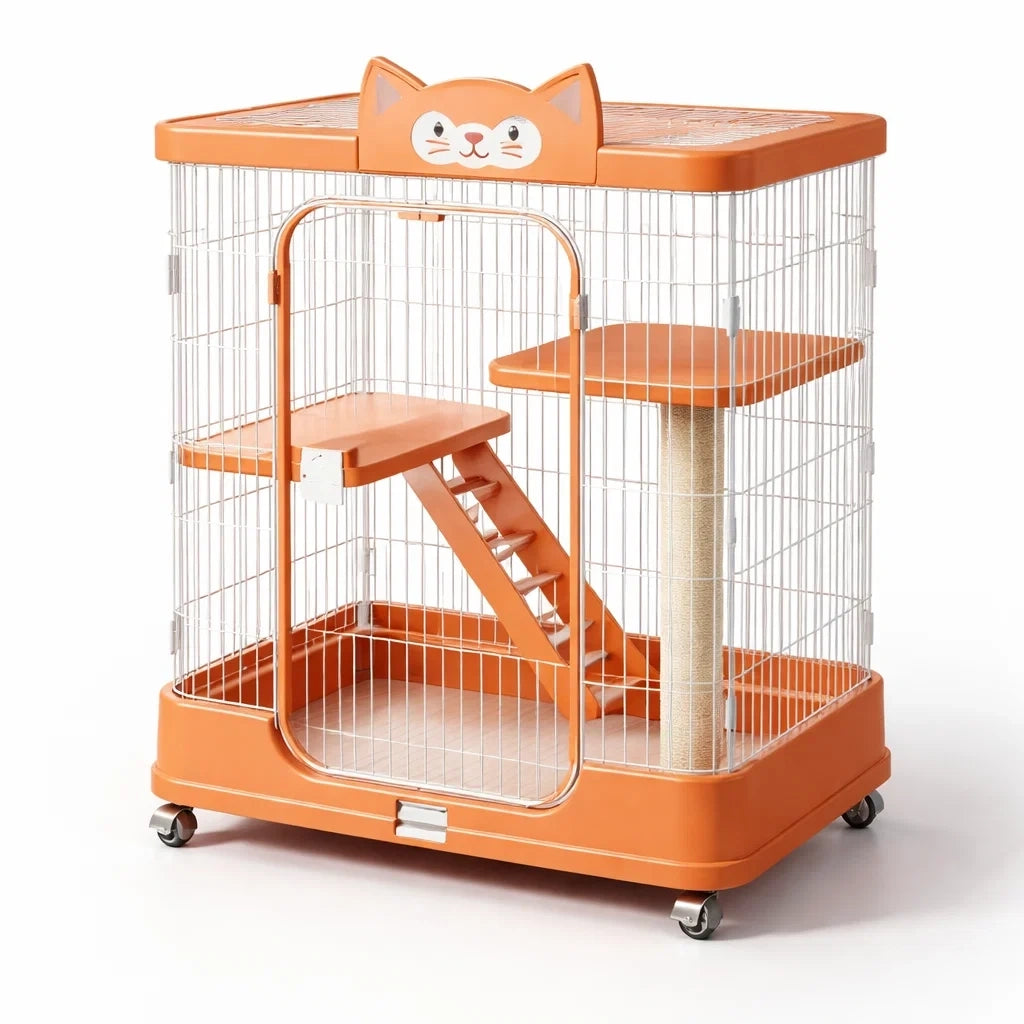 Cage à chat en métal orange avec plateformes et griffoir - 2026