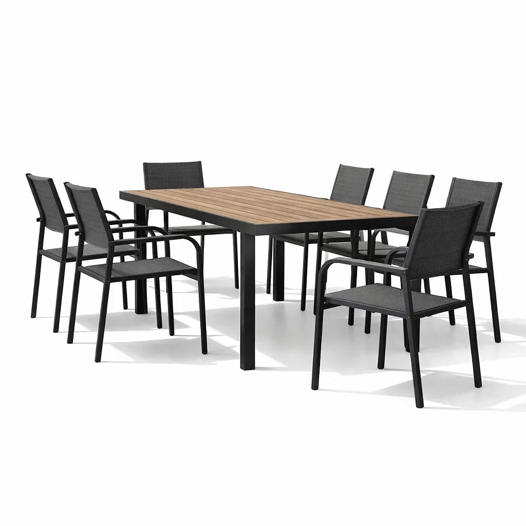 Ensemble de table et chaises rectangulaire en aluminium et textilène pour extérieur avec 6 chaises - 2026