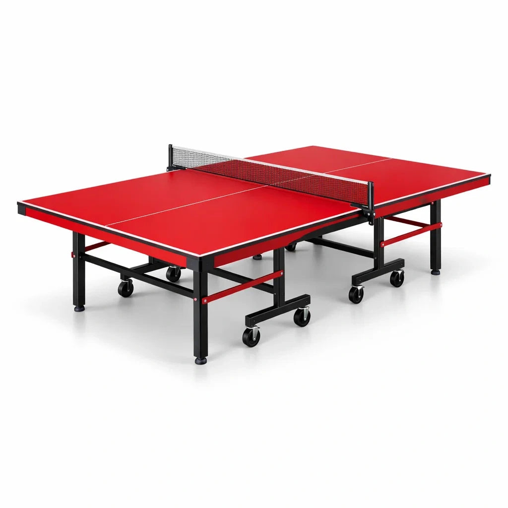 Table de ping-pong rouge avec pieds métalliques et roues - 2026