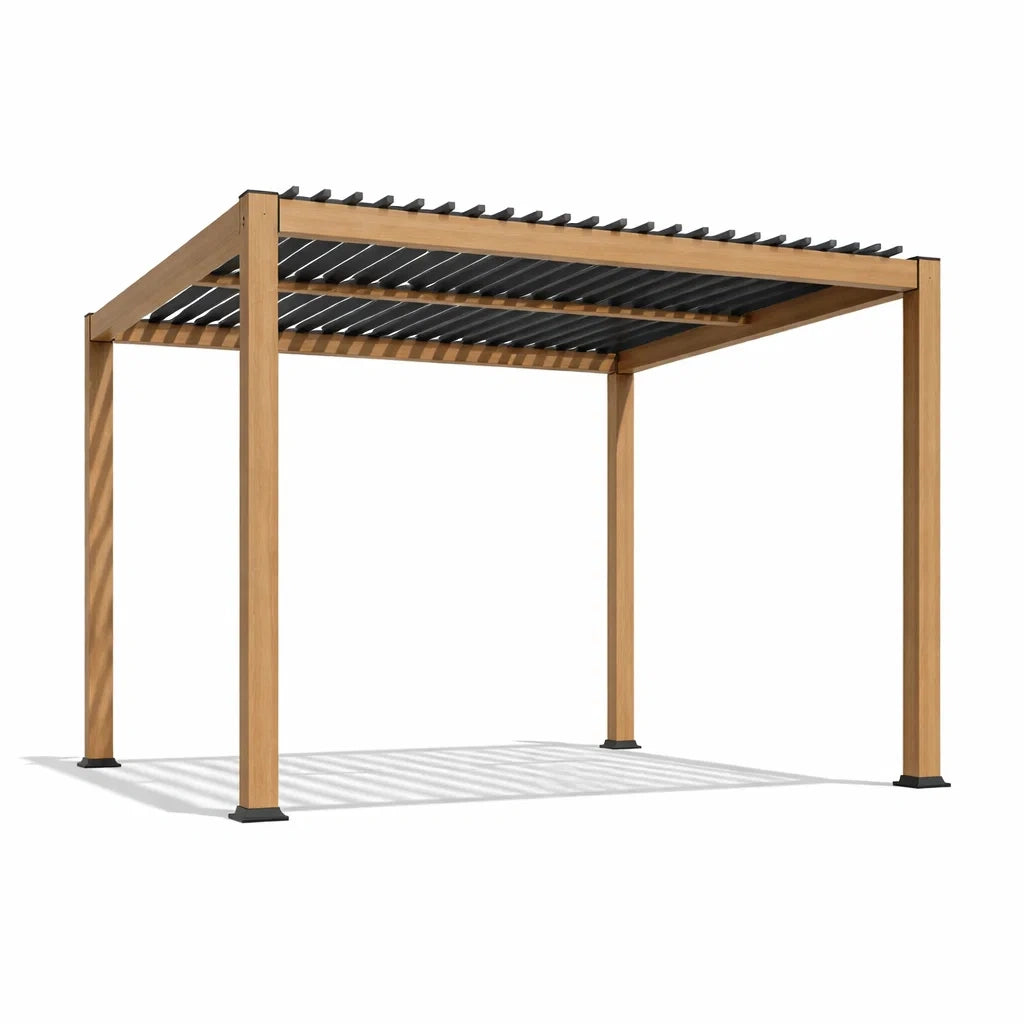 Tonnelle de jardin rectangulaire en aluminium et acier imitation bois et anthracite - 2026
