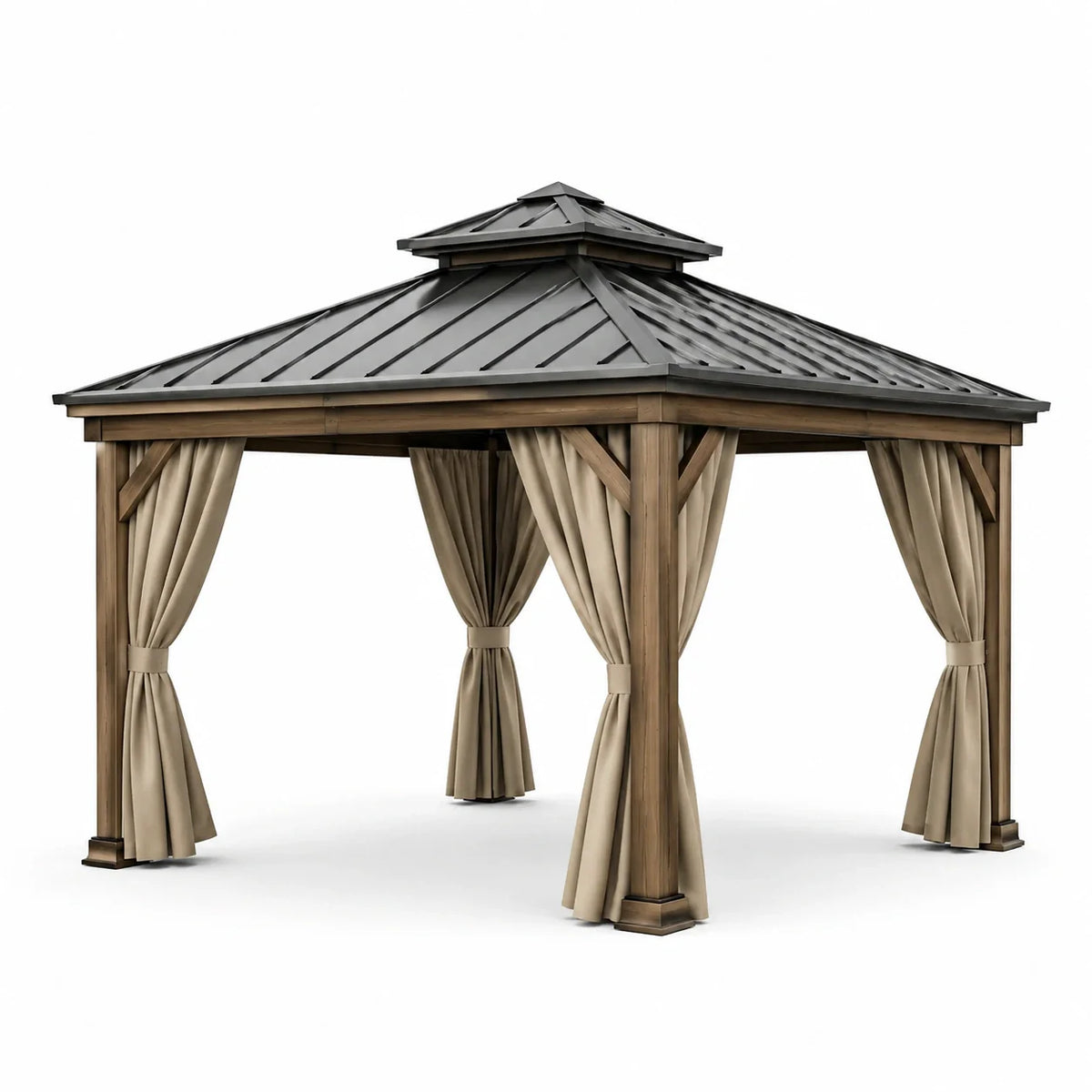 Pavillon en bois avec toit en aluminium 300x400 cm marron/beige - 2026