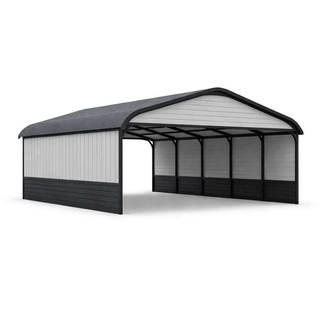 Abri de voiture en acier galvanisé gris et noir - 2026