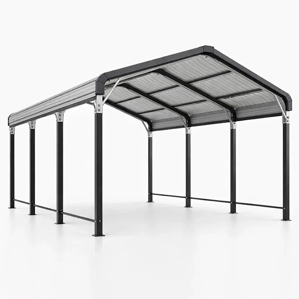 Abri voiture en métal avec toit en polycarbonate Gris - 2026