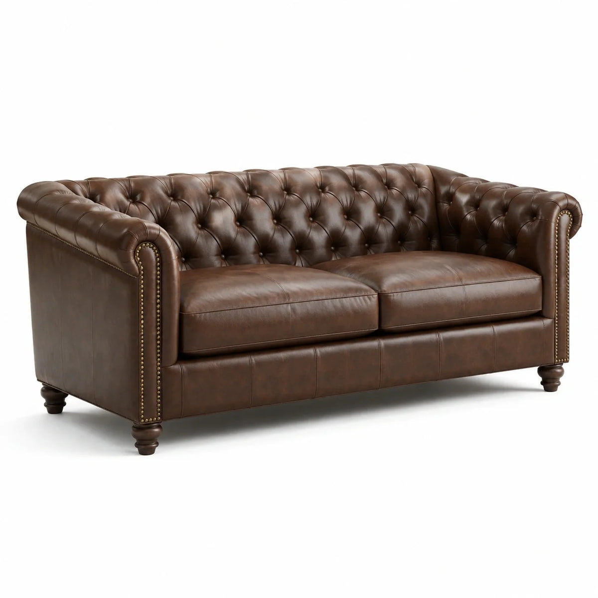 Canapé Chesterfield 3 places capitonné marron aspect cuir, 220 × 95 × 78 cm - 2026