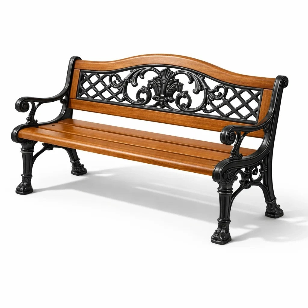 Banc de jardin en bois et fer forgé - 2026