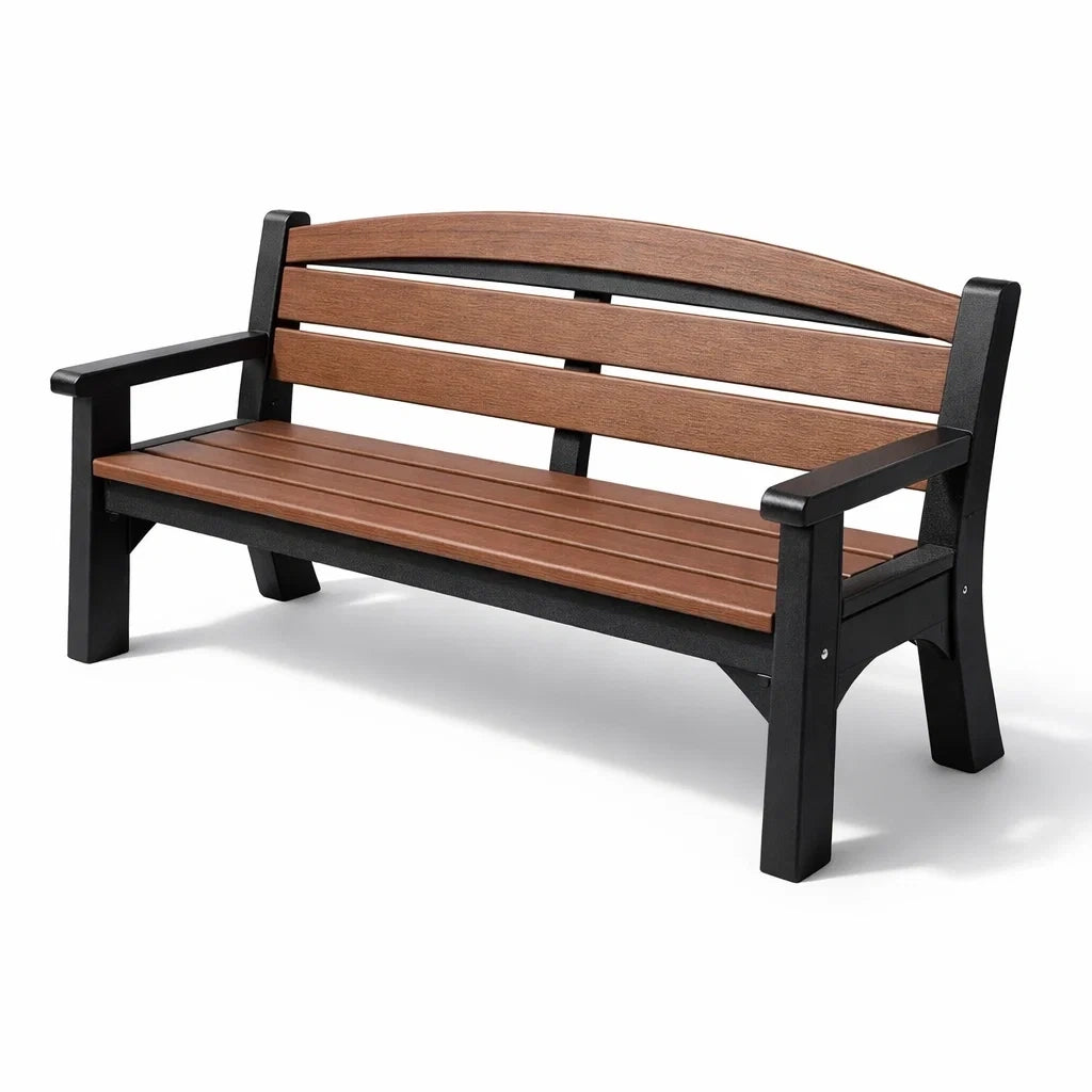 Banc de jardin en bois composite et métal noir et marron - 2026