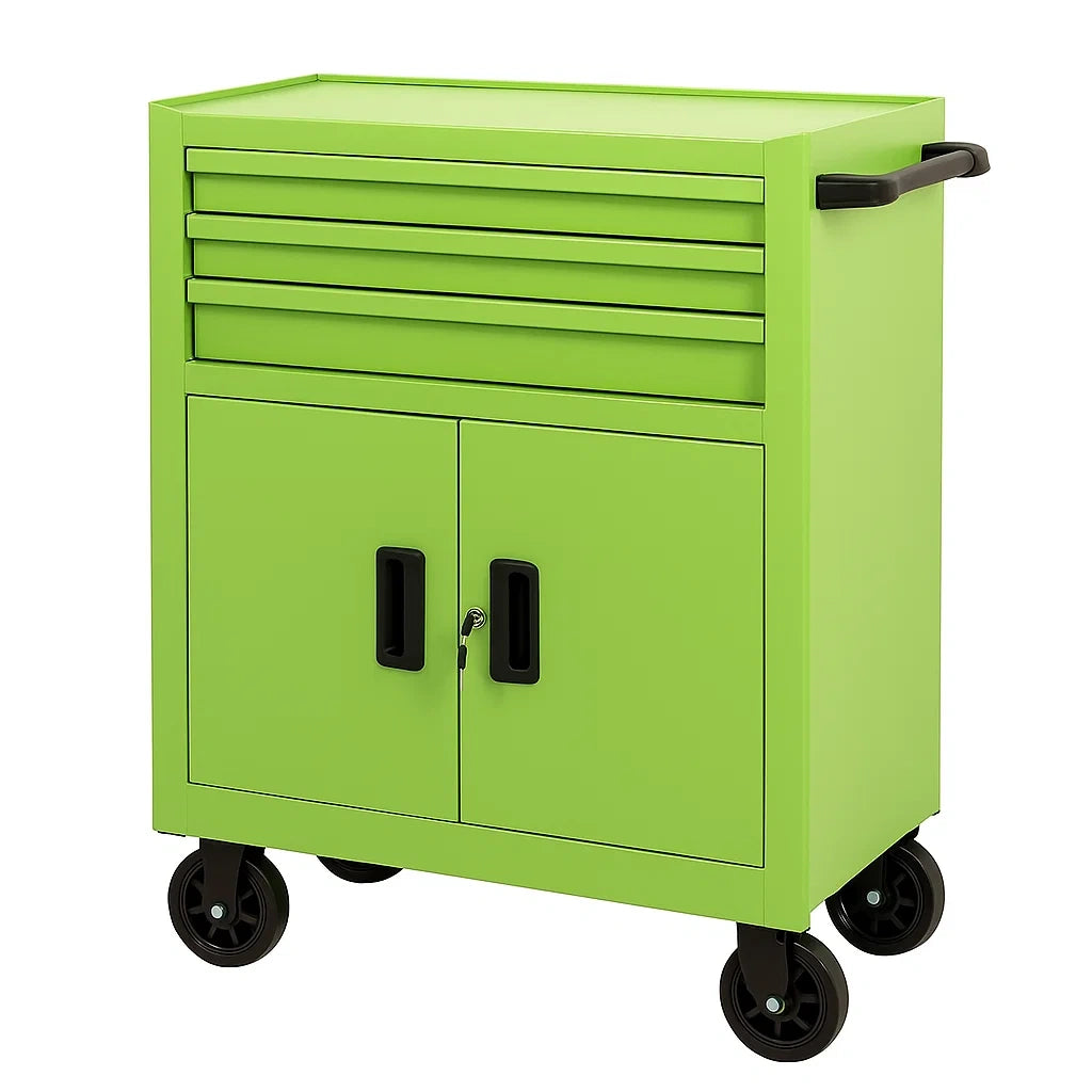 Chariot d'Atelier en métal vert avec tiroirs et portes - 2026