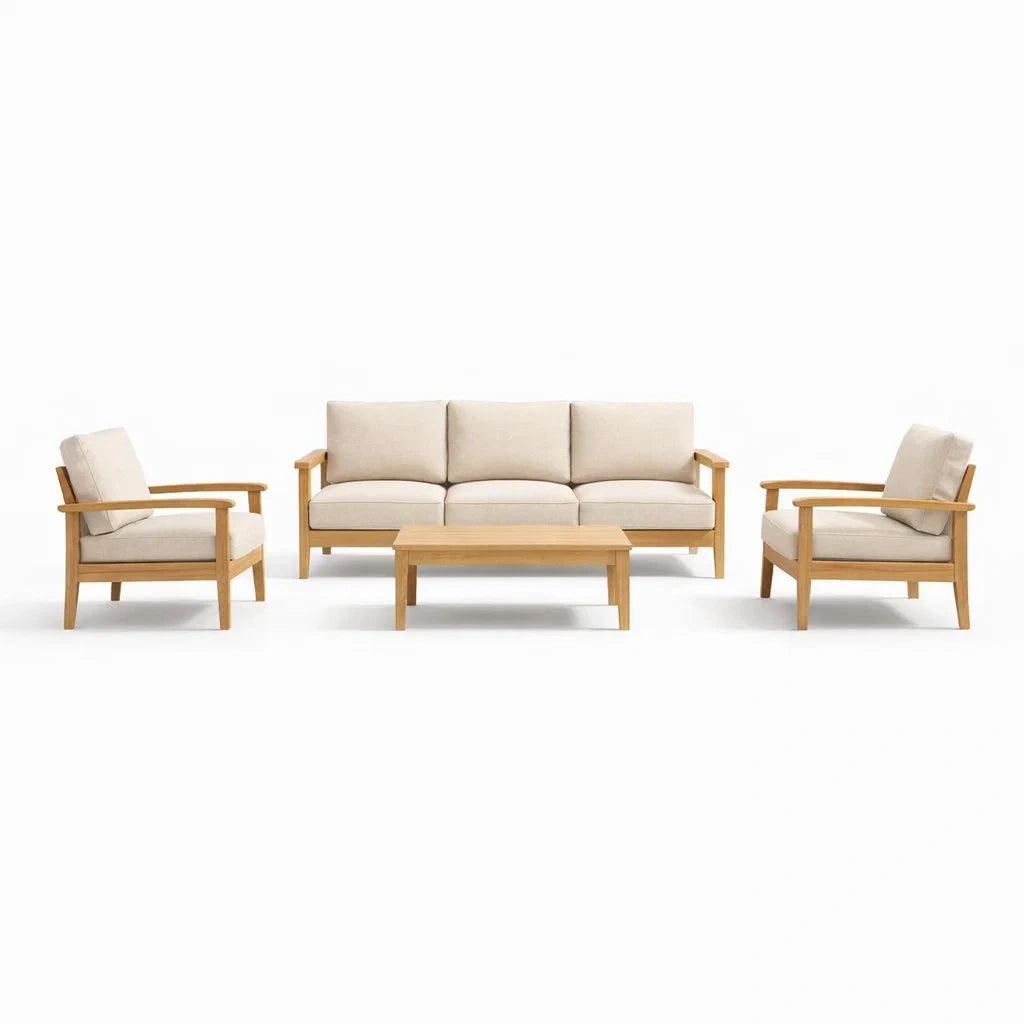 Ensemble de canapés en bois de teck et tissu beige - 2026
