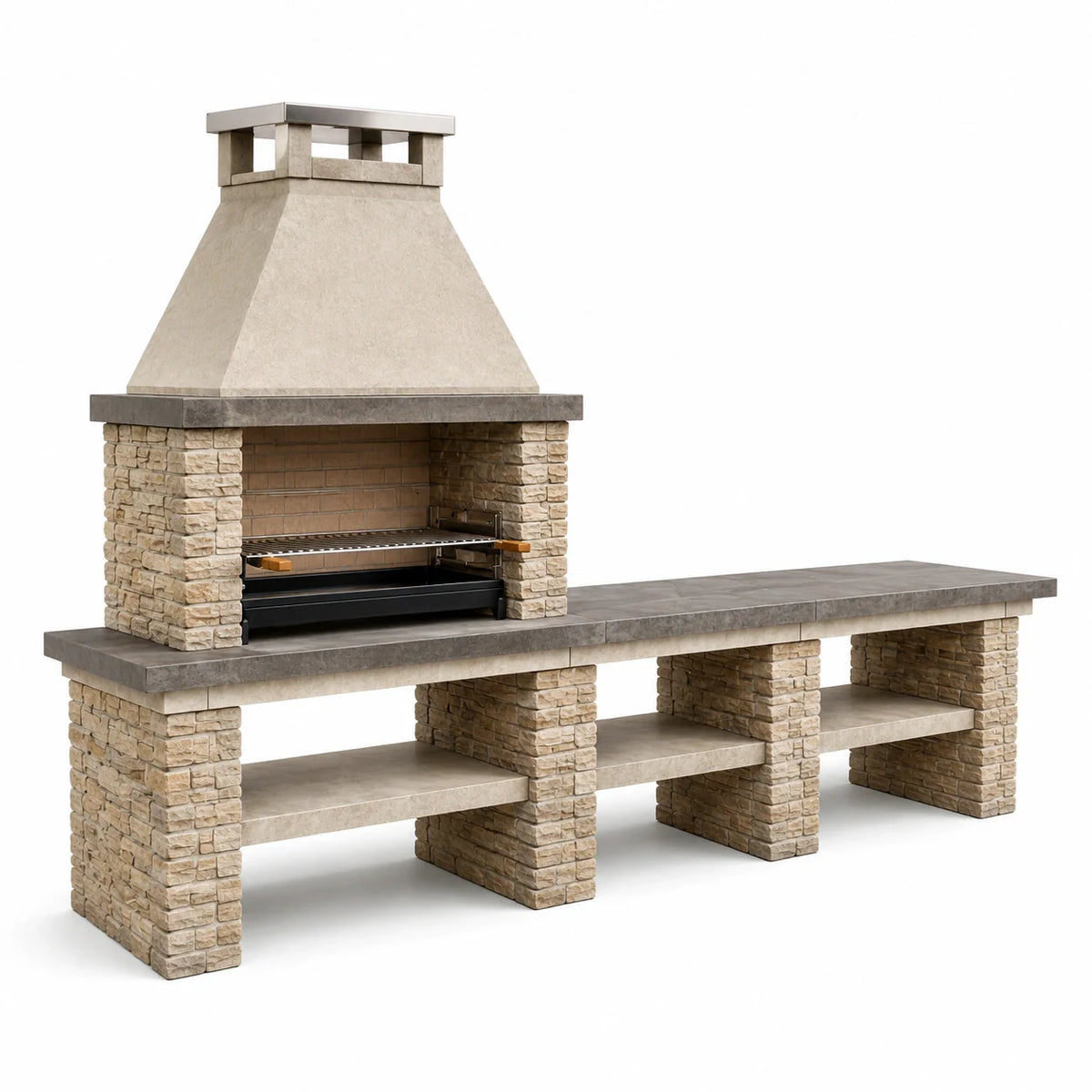 Barbecue en pierre et acier inoxydable avec plan de travail 200x50x200 cm - 2026