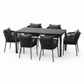 Salon de jardin 7 pièces noir et gris anthracite avec table 180 × 90 × 75 cm et 6 fauteuils 58 × 60 × 82 cm - 2026