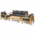 Salon de jardin en bois avec coussins en tissu gris foncé - 2026