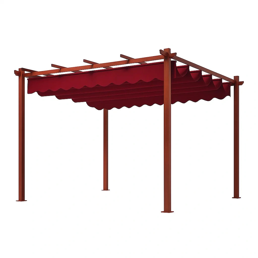 Pergola en métal avec toile rouge en polyester, 300x400 cm - 2026