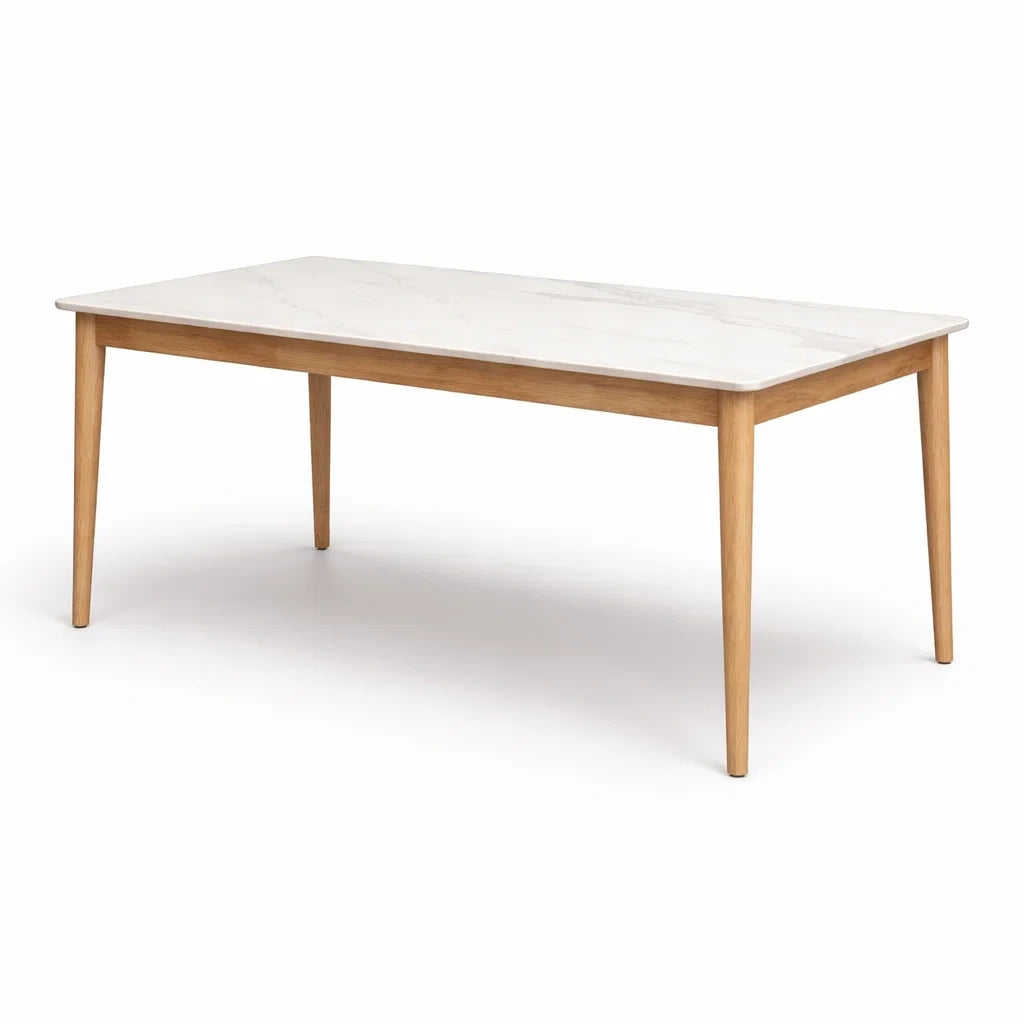Table rectangulaire en marbre blanc et chêne - 2026